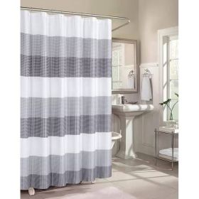 Shower Curtain, 72-inch Grey White Striped Luxurious Textured Polyester Fabric