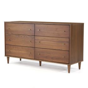 Dresser, Farmhouse Rustic Walnut Mid Century 6 Drawer