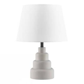 Lamp, Small Grey Desk Light Table with White Fabric Shade for Bedside Nightstand