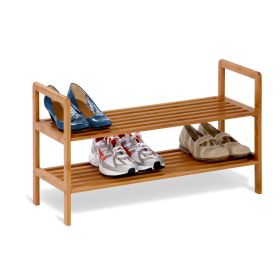 Shoe Shelf Rack,  2-Tier Bamboo - Holds 6 to 8 Pairs of Shoes