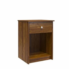 Rustic Brown Oak Farmhouse 1-Drawer Bedroom Nightstand with Open Shelf