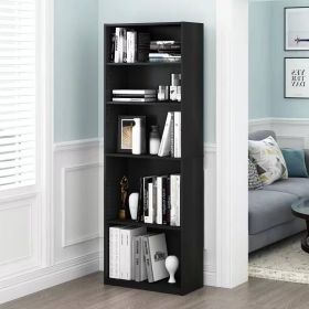 Bookcase, 71-inch Tall 5-Shelf  in Black Wood Finish