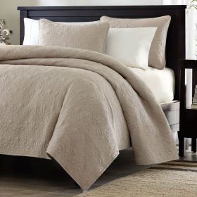 Quilt Set, Full / Queen size Khaki Light Brown Tan Coverlet with 2 Shams