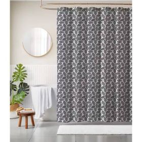 Shower Curtain, 72-inch Black White Leaf Pattern in 100-Percent Polyester Fabric