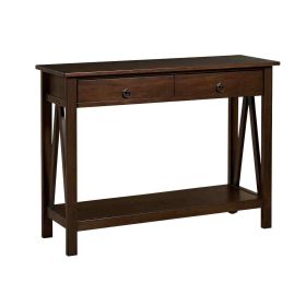 Sofa Table, 2-Drawer Console  Living Room Storage Shelf in Tobacco Brown