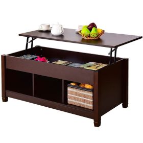 Coffee Table, Brown Wood Lift Top with Hidden Storage Space