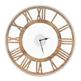 Wall Clock, 20-inch Classic Farmhouse Natural Wood Roman Numerals