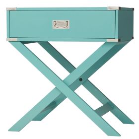 End Table Nightstand, Marine Green Turquoise 1-Drawer Modern