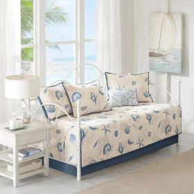 Daybed Cover Bedding Set, 6-Piece Nautical Sea Shells Coral Blue Beige Reversible