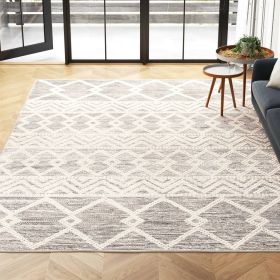 Area Rug, 9-ft. x 12-ft. Hand Woven Wool Blend Grey Beige Ivory Persian Style