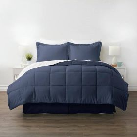 Comforter Set, Full Navy Microfiber Baffle-Box 6-Piece Reversible Bed-in-a-Bag
