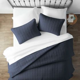 Bedspread, 3 Piece Microfiber Farmhouse Coverlet Set Navy, King/California King