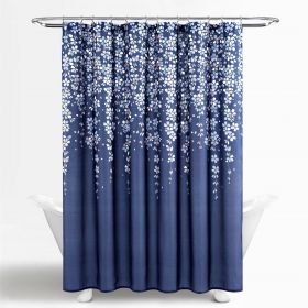 Shower Curtain, 72-inch Navy Light Blue White Floral Vines and Flowers