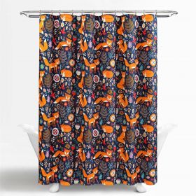 Shower Curtain, 72-inch Navy Orange Teal Floral Fox Birds Polyester