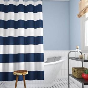 Shower Curtain, 72 x 70 inch Polyester Navy Blue White Nautical Ocean Striped