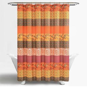 Shower Curtain, 72-inch Orange Teal Floral Damask Boho Birds Polyester