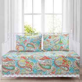 Daybed Cover Set, Aqua Paisley Floral 4 Piece