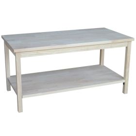Coffee Table, Unfinished Solid Wood Rectangular with Bottom Shelf