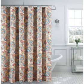 Shower Curtain, 72-in. Paisley Polyester Fabric  in Vibrant Teal Red Yellow White