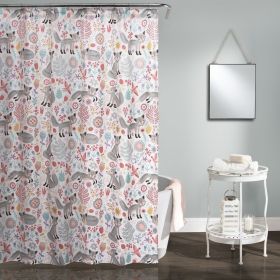 Shower Curtain, 72-inch Pink Grey Teal Floral Fox Birds Polyester