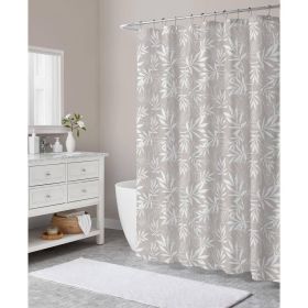 Shower Curtain, 72-inch Polyester Fabric with Taupe Gray White Leaves Pattern