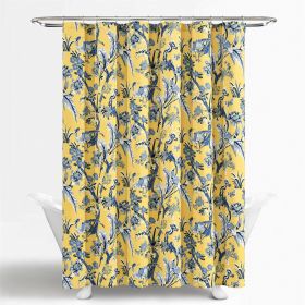 Shower Curtain, 72-inch Yellow Navy Blue White Exotic Birds Floral Polyester