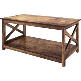 Coffee Table, Contemporary 2-Tier Farmhouse in Rustic Wood Finish