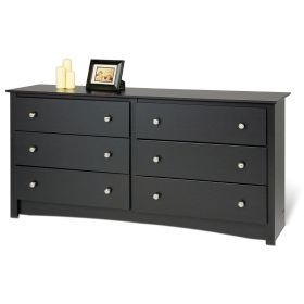 Bedroom Dresser in Black Finish with 6 Drawers and Metal Hardware