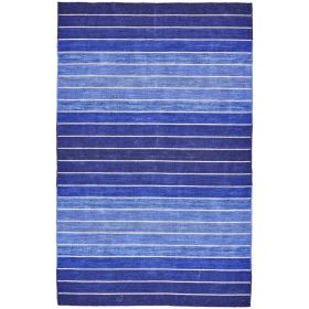 Striped Hand-Tufted Wool/Cotton Blue Area Rug, 5' X 8'