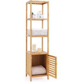 Bookcase, Slim 3-Shelf Bamboo Wood  Shelving Unit with Bottom Storage Cabinet