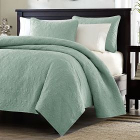 Quilt Set,  Full / Queen Seafoam Blue Green Quilted Coverlet with 2 Shams
