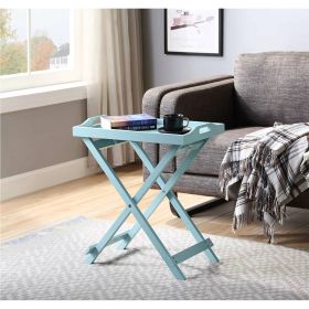 TV Tray Bedside Table in Light Blue Teal Turquoise Seafoam Wood Finish, Folding