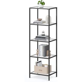 Bookcase, Black Metal Frame Glass Shelf  4-Shelves Shelving Unit