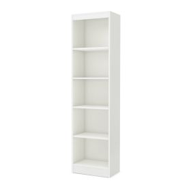Bookcase, 5-Shelf Narrow  Storage Shelves in White Wood Finish