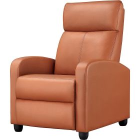Recliner Chair, Brown High-Density Faux Leather Push Back