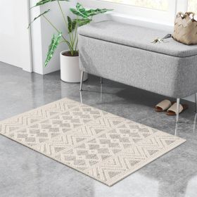 Area Rug, 2-ft. x 3-ft. Hand Woven Wool Blend Grey Beige Ivory Persian Style