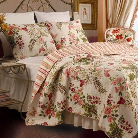 Quilt Set, Twin size 100% Cotton with Sham in Pink Floral Butterfly