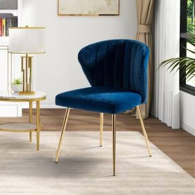 Side Chair, Teal Velvet Upholstered Wingback Accent  w/ Gold Metal Legs