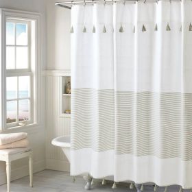 Shower Curtain, 72-inch Taupe Tan and White Stripes Cotton