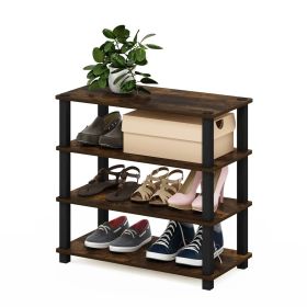 Shoe Rack, Stackable 4-Shelf Black Brown Wood  - Holds up to 12 Pair of Shoes