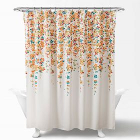 Shower Curtain, 72-inch White Turquoise Blue Orange Floral Flowers