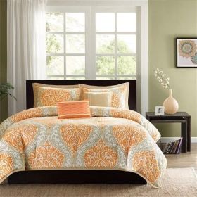 Twin Comforter Set, size 4-Piece Orange White Damask Print
