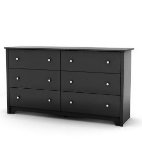 Black 6 Drawer Bedroom Dresser with Nickle Metal Hardware