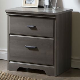 Nightstand, 2-Drawer for Bedroom in Gray Maple Wood Finish