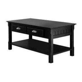 Coffee Table, Country Style Black Wood with 2 Storage Drawers