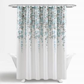 Shower Curtain, 72-inch White Blue Grey Floral Flowers