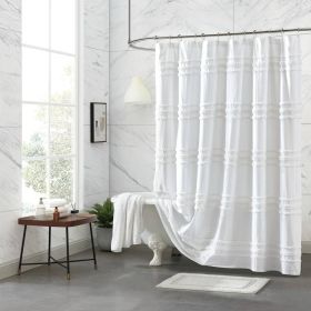 Shower Curtain, 72-inch White Cotton Chenille Stripe - Machine Washable