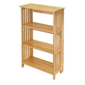 Bookcase, 4-Shelf Wooden Folding Storage Shelves in Natural Finish