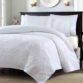 Quilt, Full / Queen White Classic Coverlet Set with 2 Shams