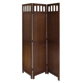 Room Divider, 3-Panel Wooden Folding Screen in Walnut Finish